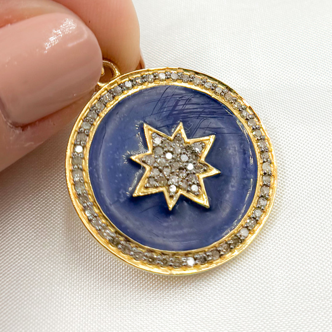 DP544A. Diamond Sterling Silver Round Star Enamel Pendant