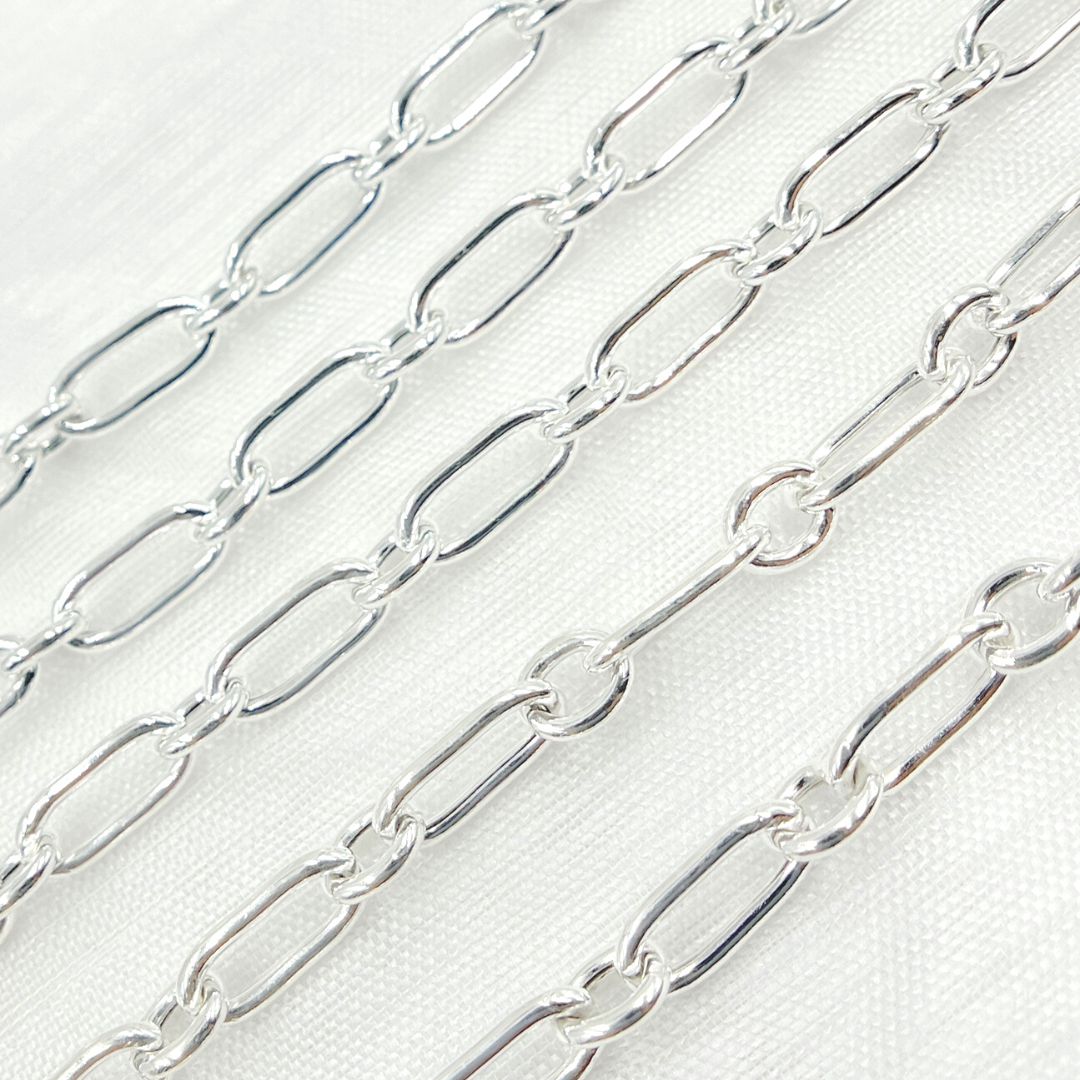 925 Sterling Silver Hollow Smooth Paperclip Long & Short Link Chain. V200SS