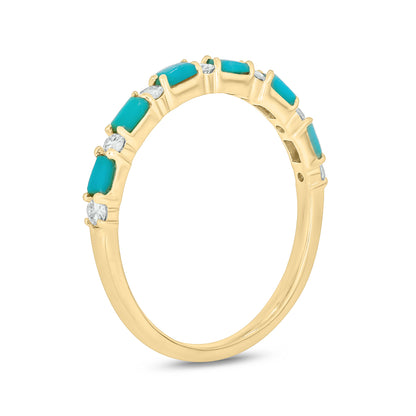 14K Solid Gold Diamond and Turquoise Band Ring.
