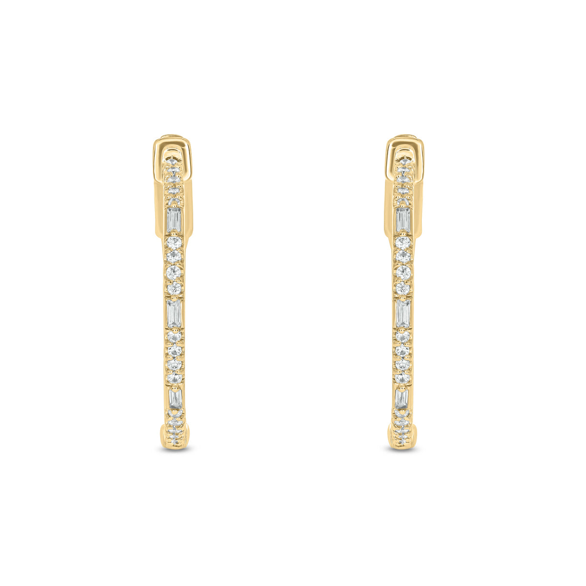 EHH56615. 14K Solid Gold Baguette Diamond Hoops