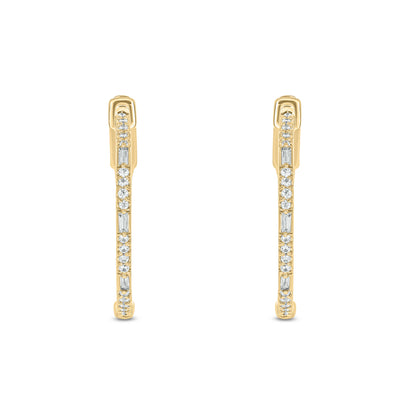 EHH56615. 14K Solid Gold Baguette Diamond Hoops