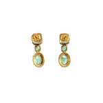 Load image into Gallery viewer, 14k Solid Gold Diamond and Emerald Dangle Stud Earrings. GDT502EM
