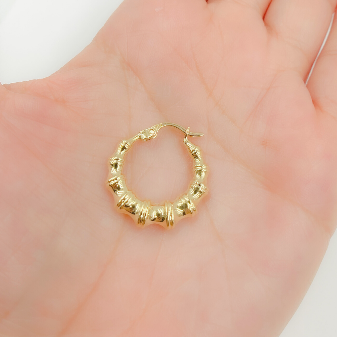 GER145. 14K Solid Gold Textured Hoop