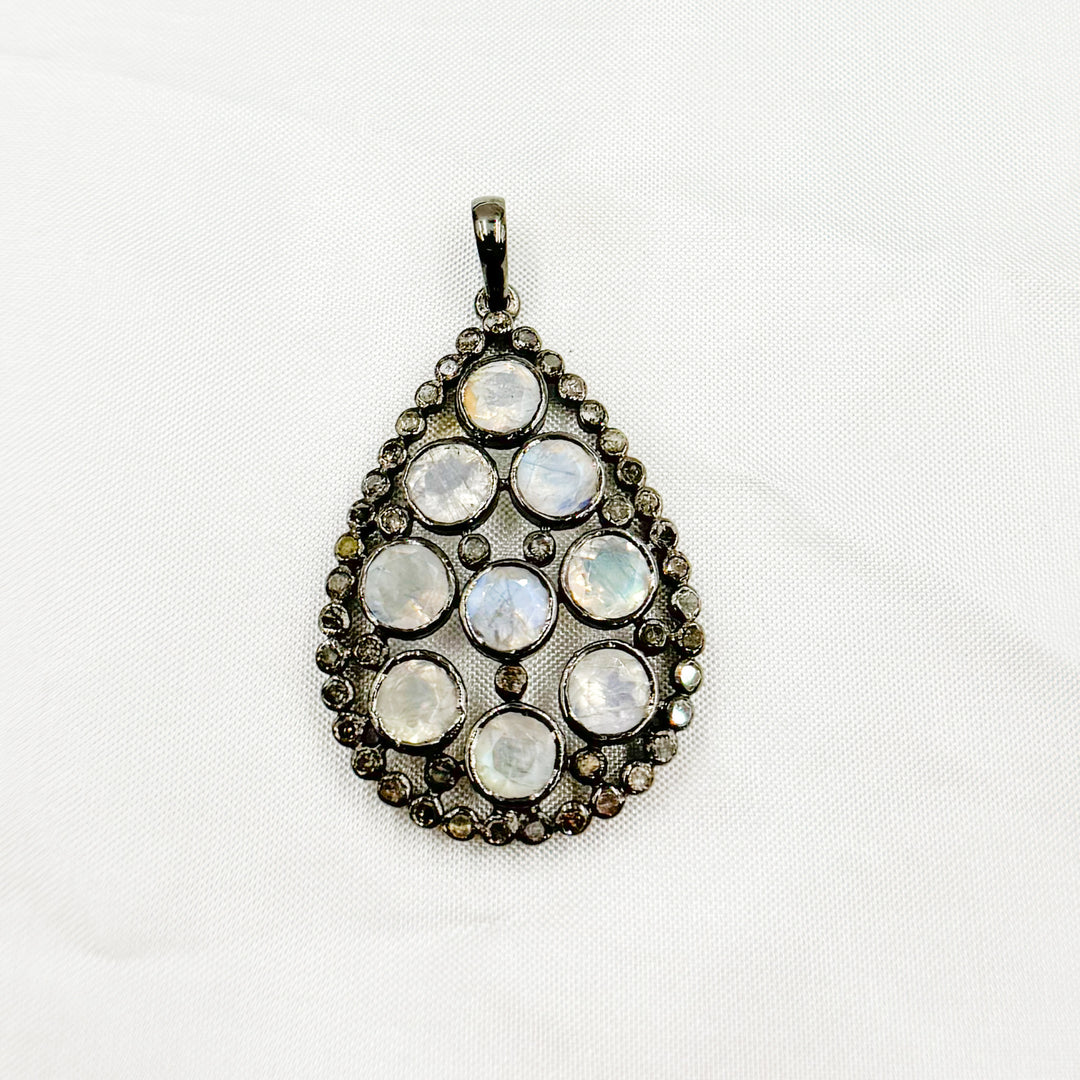 DSP03. Diamond Sterling Silver Tear Drop Shape Pendant with Gemstone