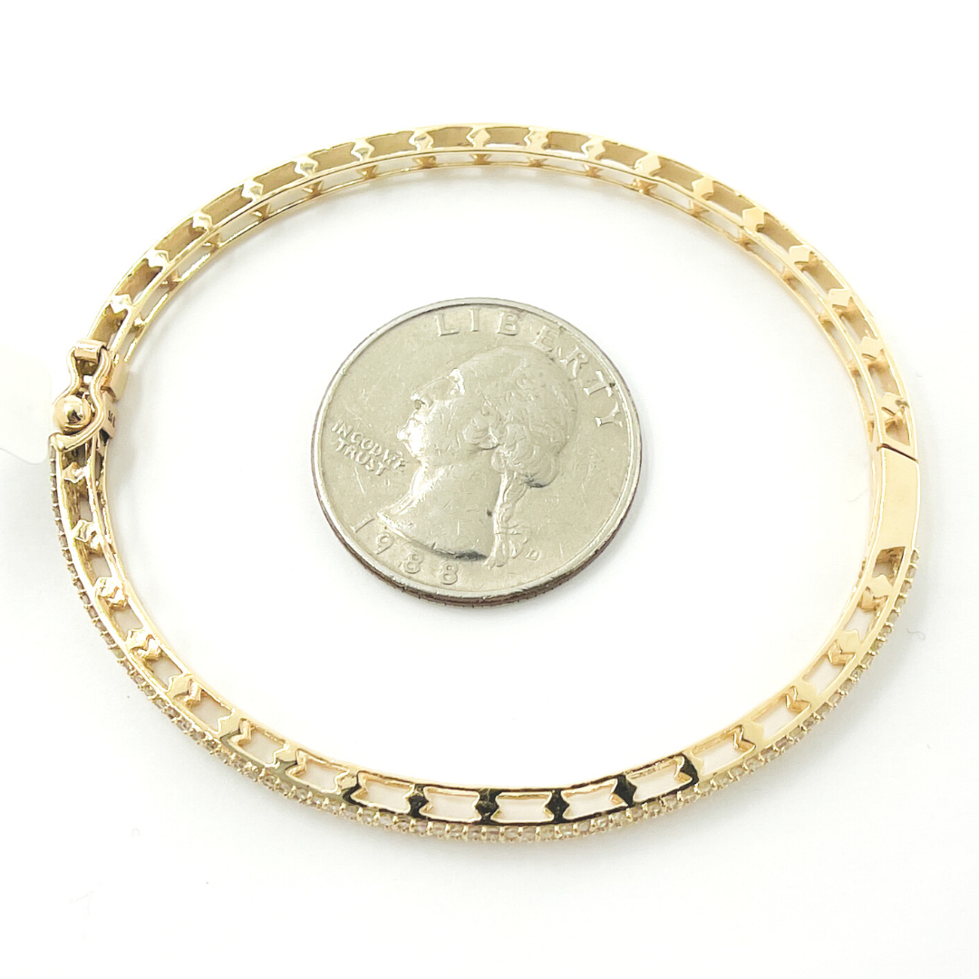 14K Solid Gold Bangle with Diamonds. KG991