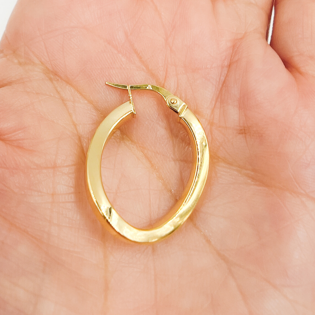 GER93. 14K Solid Gold Flat & Twisted Hoop Earrings