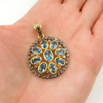 Load image into Gallery viewer, DSP023. Diamond Sterling Silver Round Flower Pendant with Gemstone
