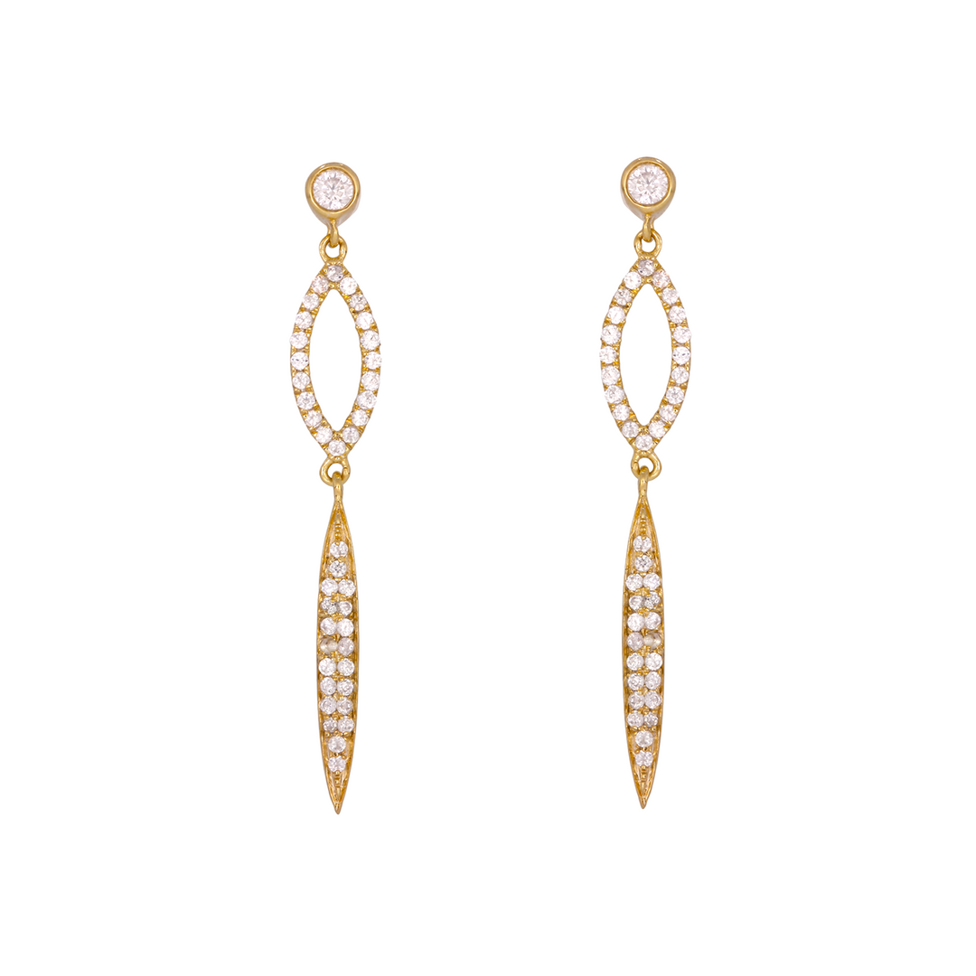 EFE53677. 14K Solid Yellow Gold Diamonds Dangle Earrings