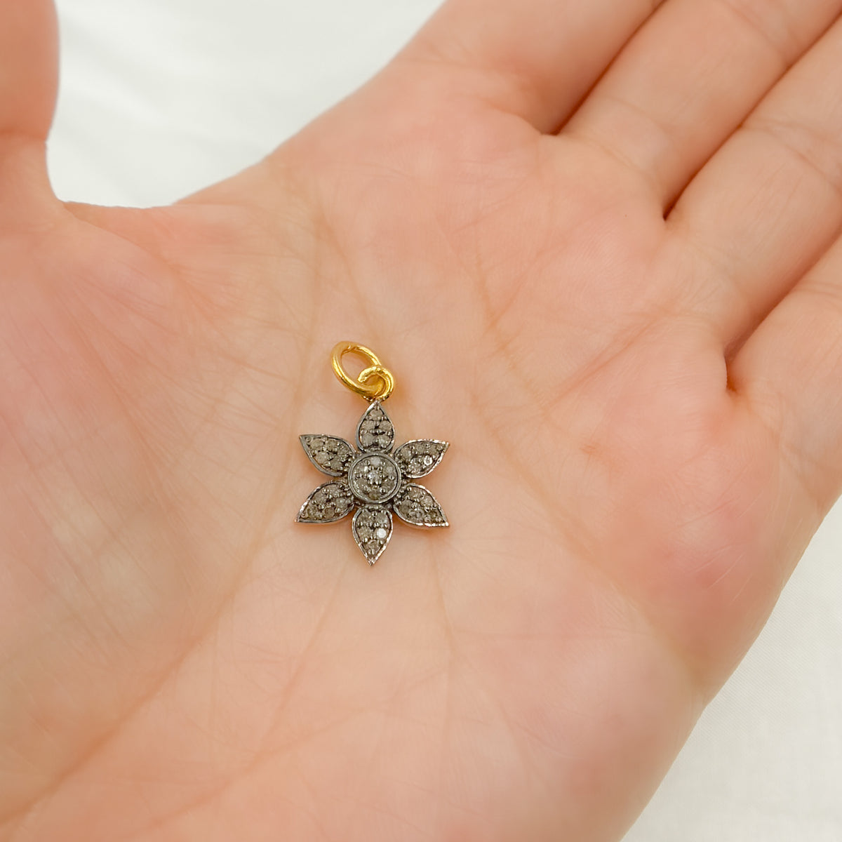 DP191. Diamond Sterling Silver Flower Charm