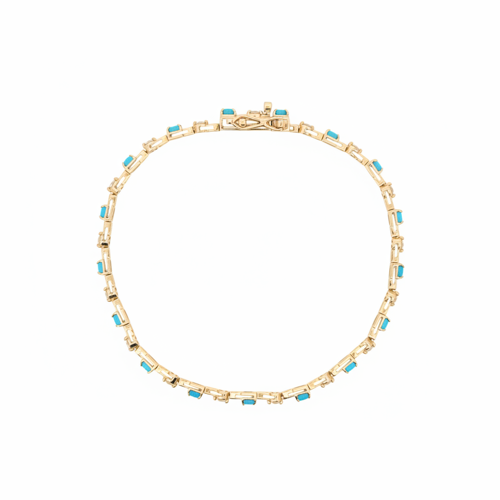 BFH60606TQ. 14K Solid Gold Diamond and Turquoise Fancy Bracelet