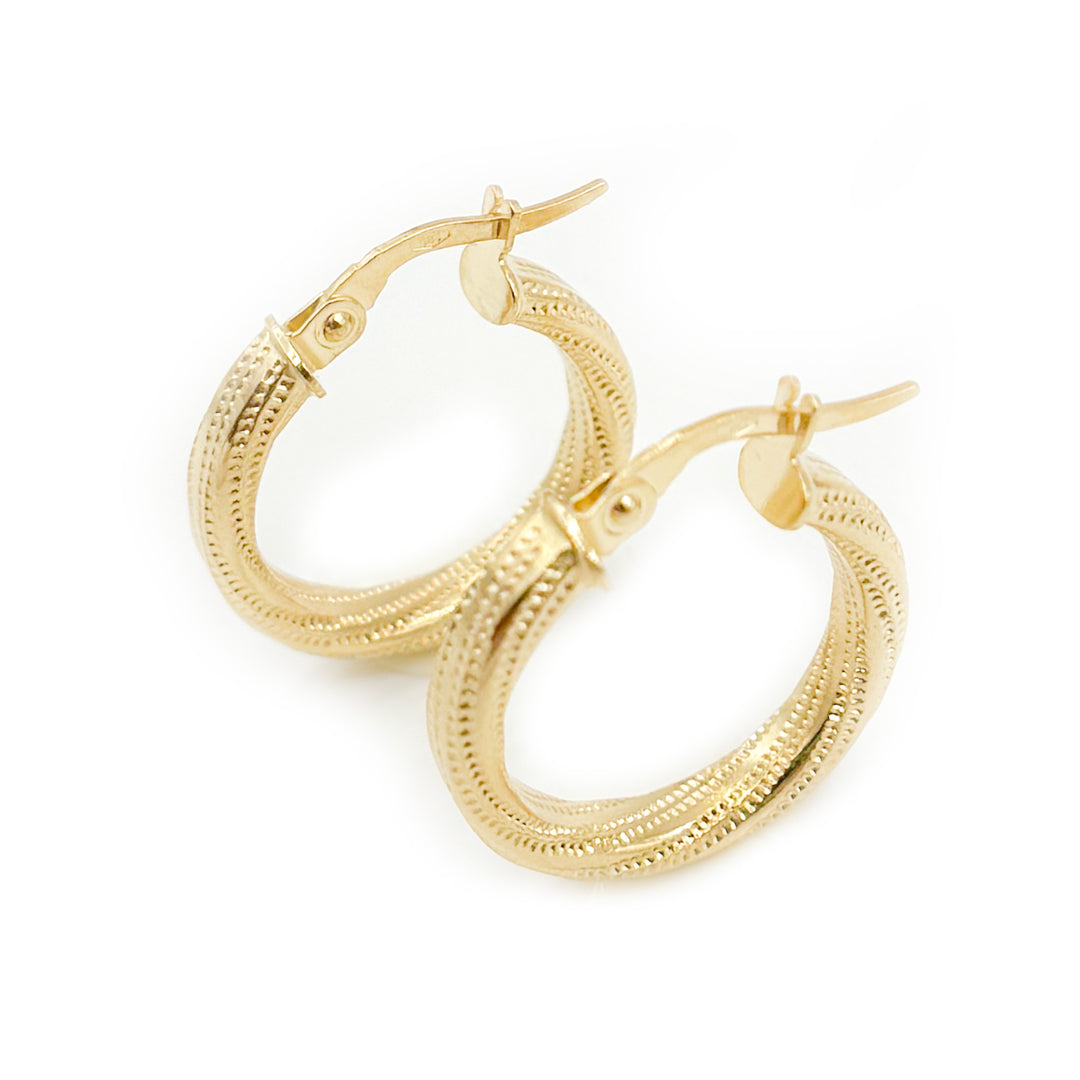 14K Gold Textured Hollow Hoop Earrings