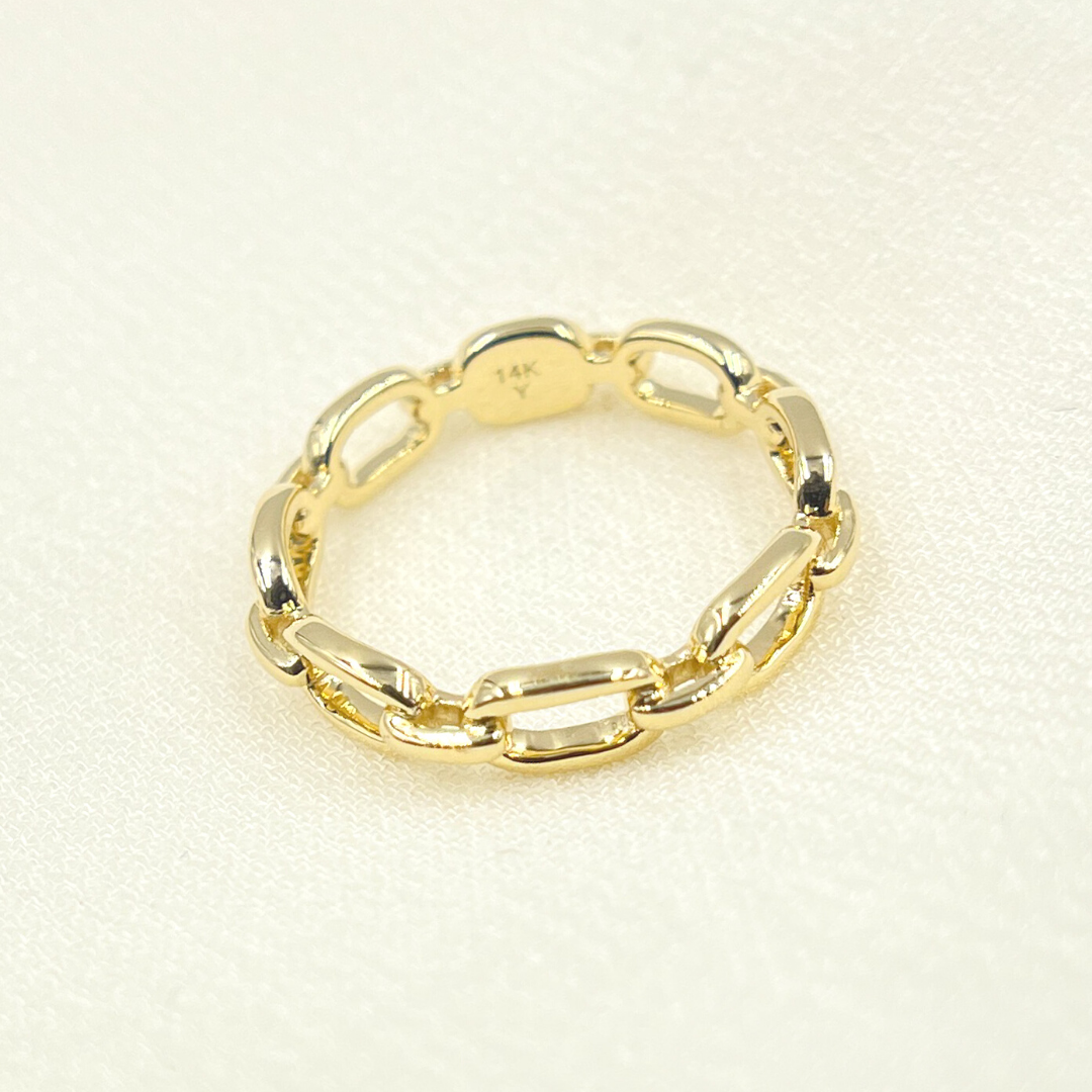 14K Solid Yellow Gold Chain Link Ring. RAZ01409