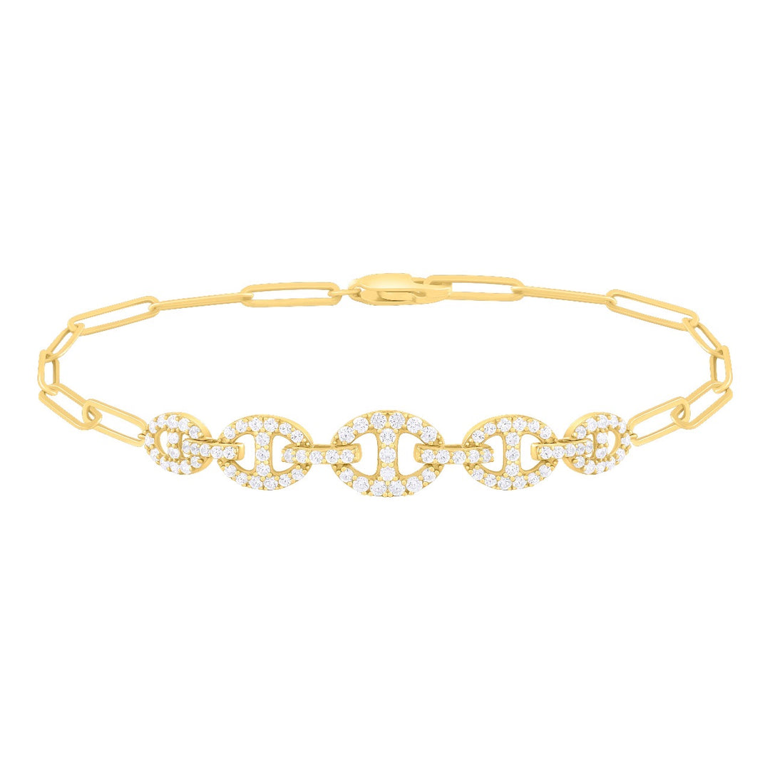 BR402445. 14k Solid Gold Diamond Paperclip Bracelet