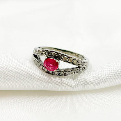 DE04. Diamond Black Rhodium Sterling Silver Gemstone Ring