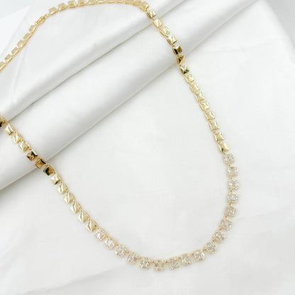 NFP71428. 14K Solid Gold Diamond Baguette Squares Necklace