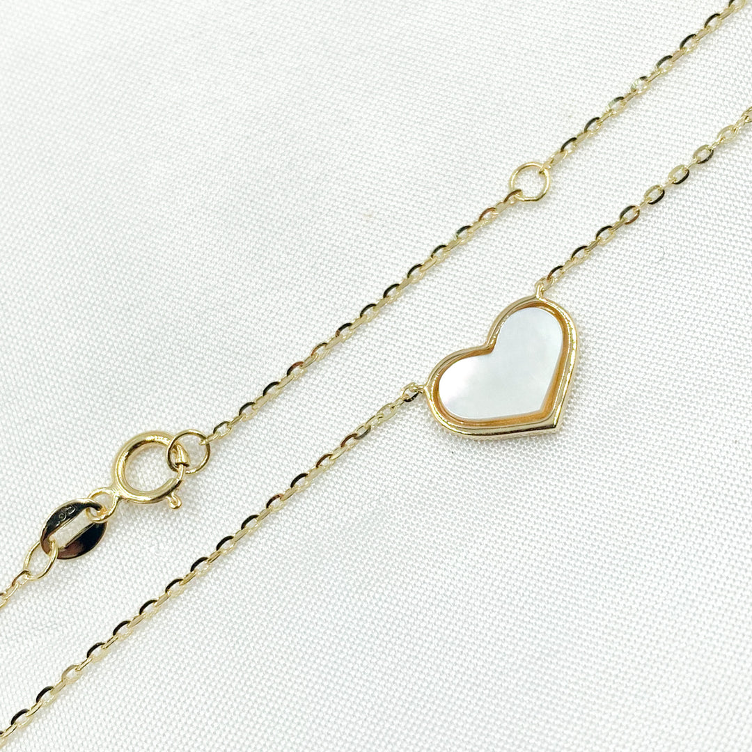 14K Solid Gold Mother of Pearl Heart Necklace. NT405812