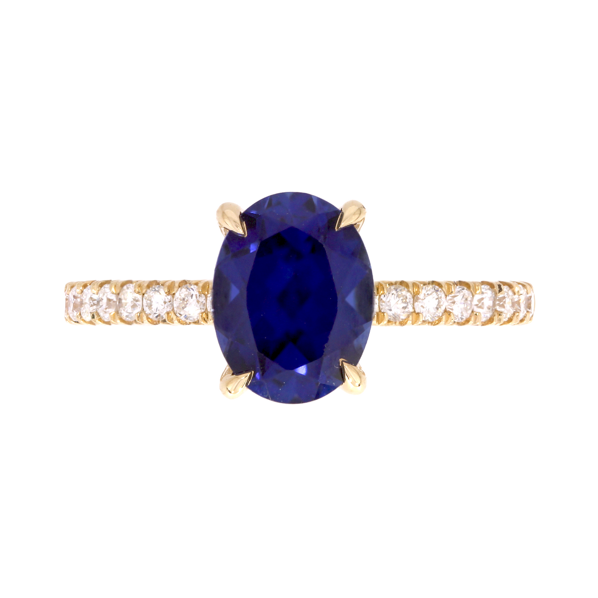 14K Solid Gold Oval Blue Sapphire and Diamonds Fancy Ring