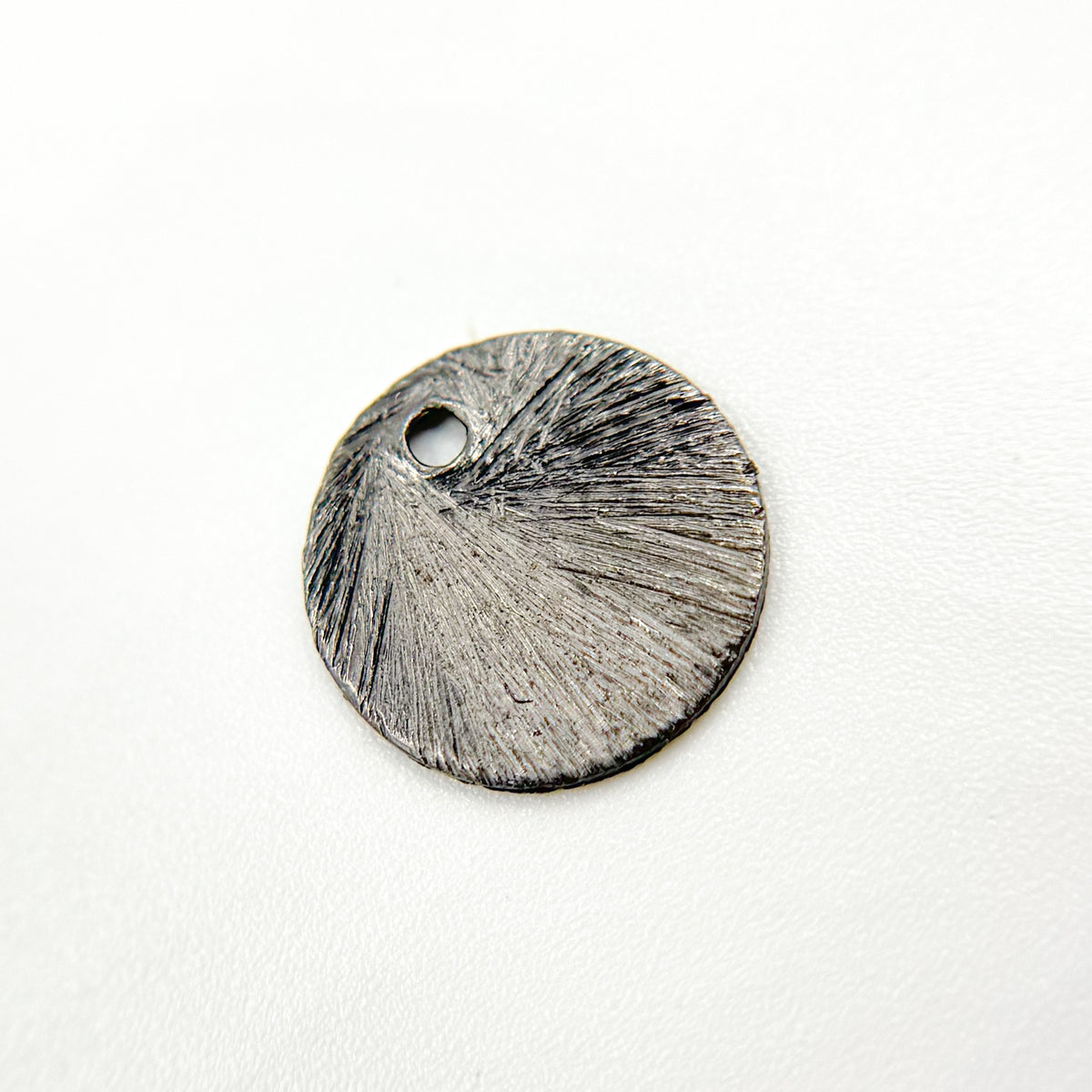 Black Rhodium Sterling Silver Brushed Round Flat Disc Charm with a Single Hole
