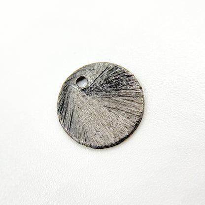 Black Rhodium Sterling Silver Brushed Round Flat Disc Charm with a Single Hole

