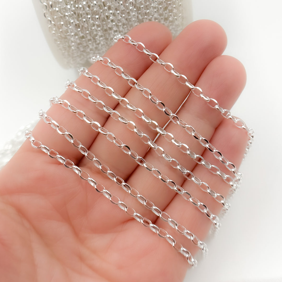 Y125DCSS. Sterling Silver Oval Diamond Cut Link Chain