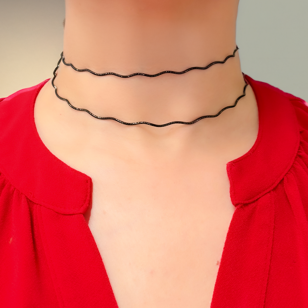 Black Rhodium Sterling Silver Snake Omega Necklace