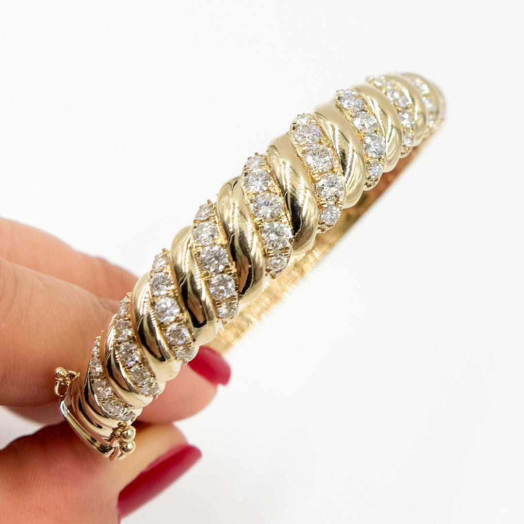 BNQ68518. 14K Solid Gold Twisted Fancy Bangle with Diamonds