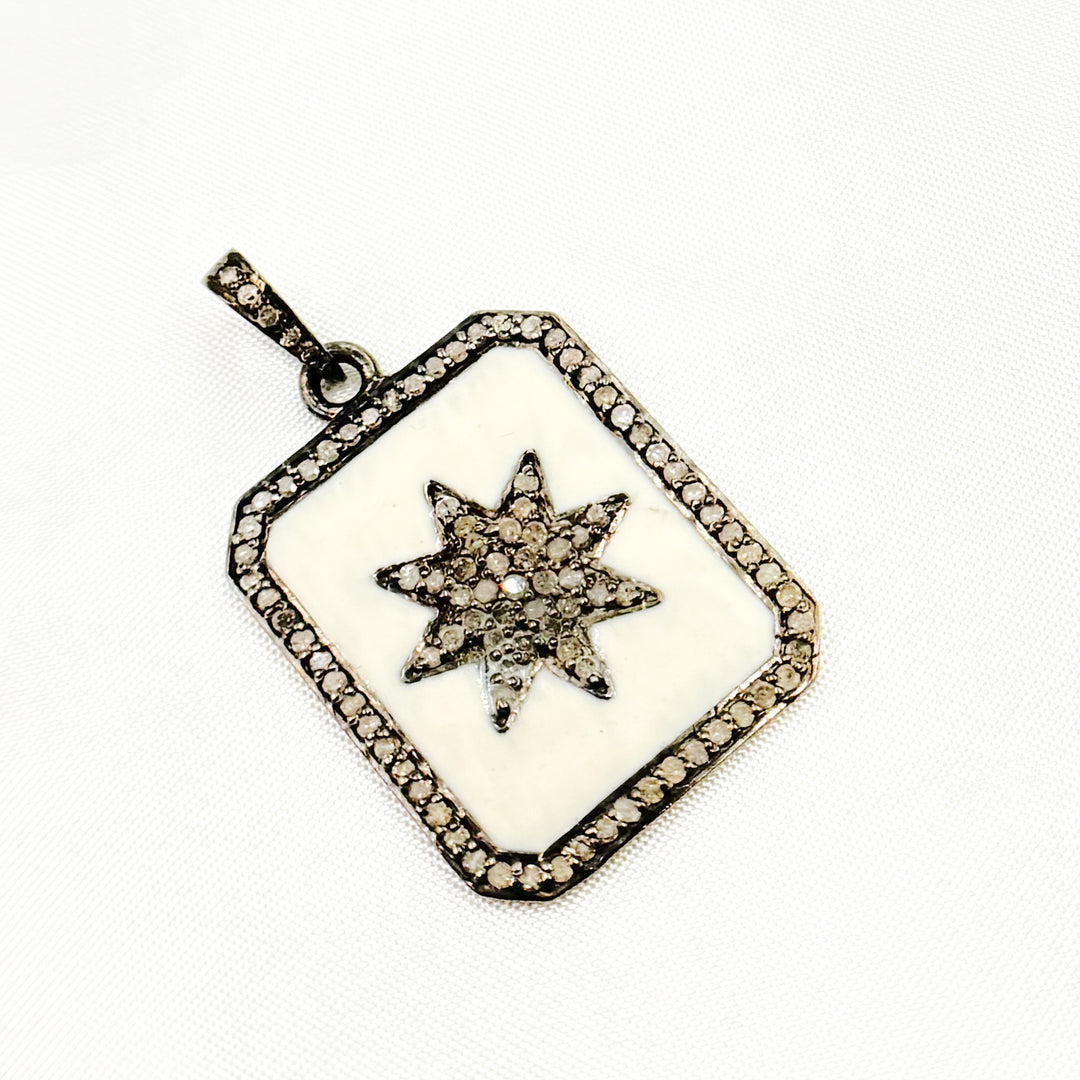 DP509A. Diamond Sterling Silver Rectangle Star Enamel Pendant