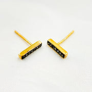 Diamond Sterling Silver Bar Studs