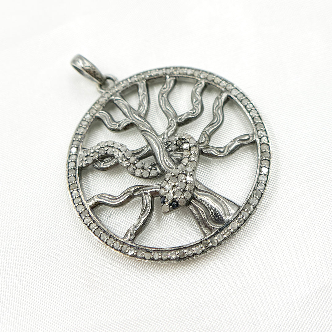 DP092. Diamond Silver Round Tree and Snake Pendant with Blue Sapphire