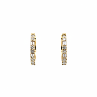 EHF57616. 14k Solid Yellow Gold Diamond Huggie Hoop Earrings