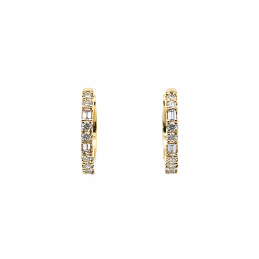 EHF57616. 14k Solid Yellow Gold Diamond Huggie Hoop Earrings
