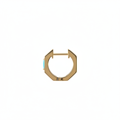 EHZ57587TQ. 14K Solid Gold Octagon Hoop Earrings with Turquoise