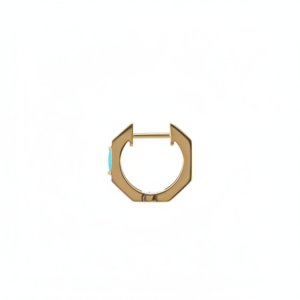 EHZ57587TQ. 14K Solid Gold Octagon Hoop Earrings with Turquoise