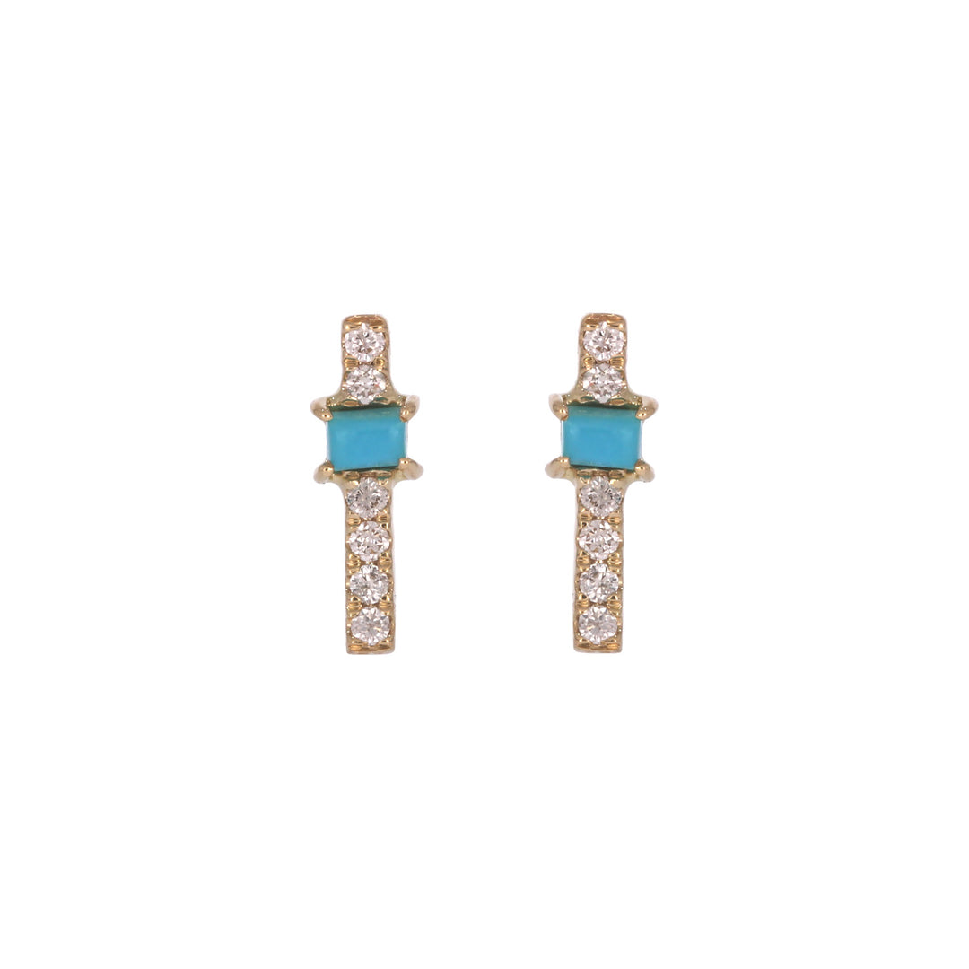 EFA54275. 14K Solid Gold Diamond and Gemstone Bar Stud Earrings