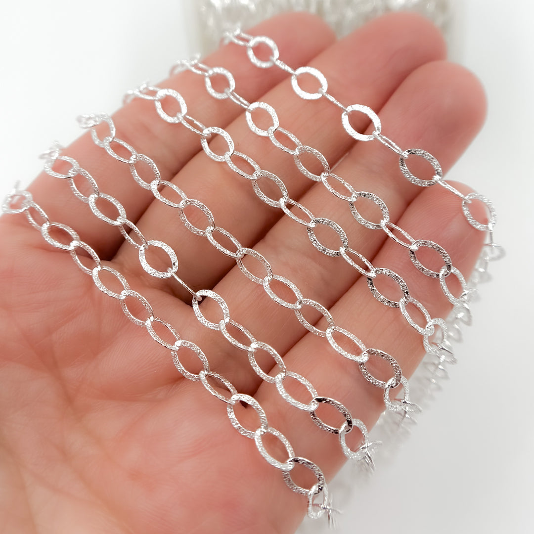 Y124SS. Sterling Silver Oval Textured Link Chain