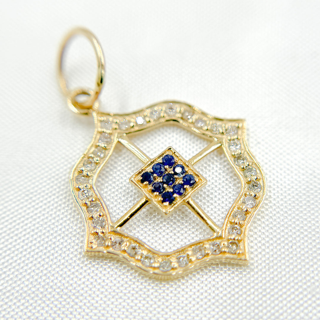 14K Solid Gold Diamond Charm. Available in (Ruby & Blue Sapphire). GDP273