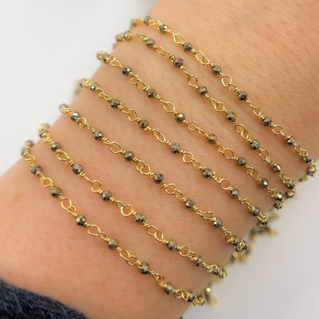 PYR36. Pyrite Gold Plated Sterling Silver Wire Chain