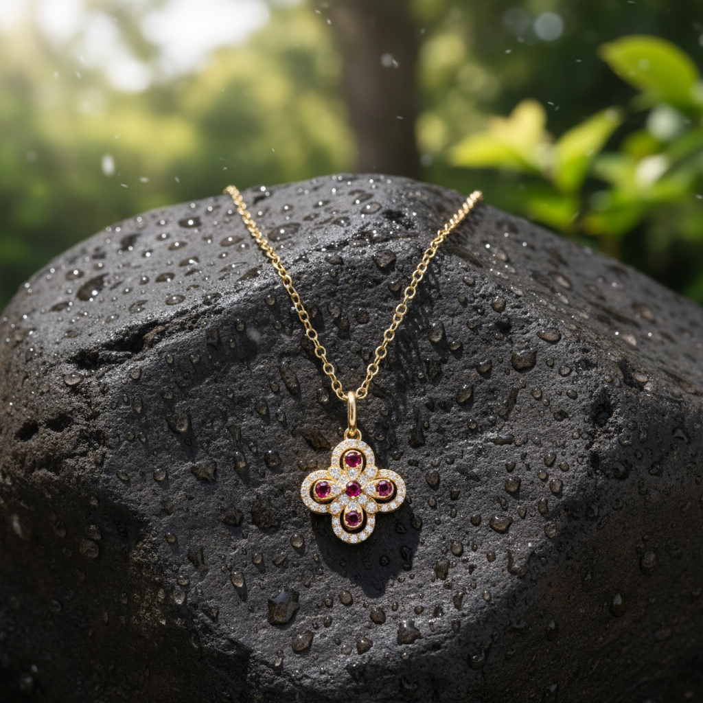 PFF33676RU. 14K Solid Gold Diamond and Ruby Charm