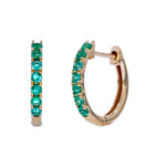 Load image into Gallery viewer, EHZ57450. 14K Solid Yellow Gold Emerald Hoop Earrings