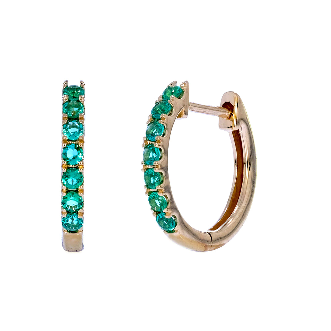 EHZ57450. 14K Solid Yellow Gold Emerald Hoop Earrings