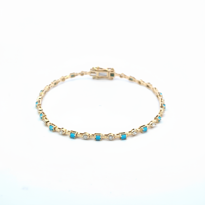 BFH60606. 14K Solid Gold Diamond and Gmestone Fancy Bracelet
