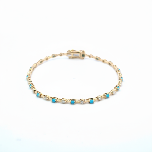 BFH60606. 14K Solid Gold Diamond and Gmestone Fancy Bracelet