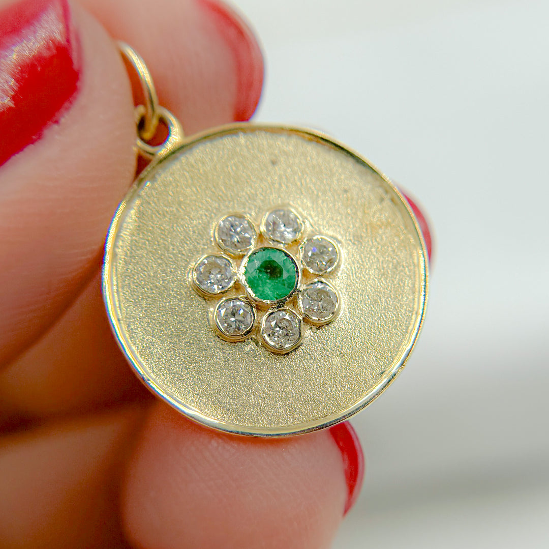 14K Solid Gold Diamond Charm with Flower in the Center. GDP253