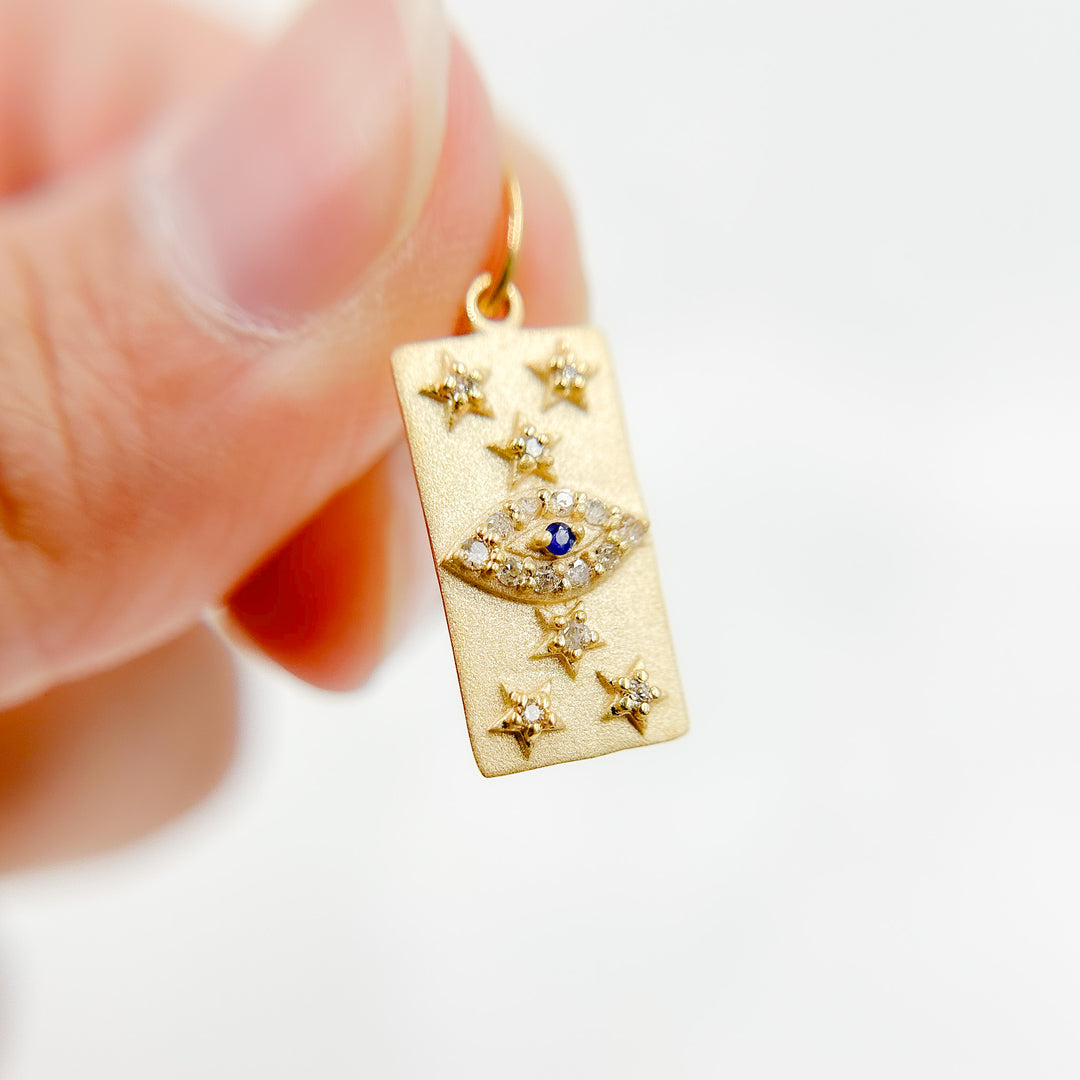 GDP664. 14K Solid Gold Diamond Rectangle Eye and Stars Charm