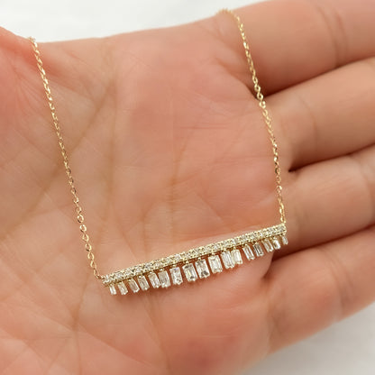 NT403318. 14k Solid Gold Diamond Baguette Necklace