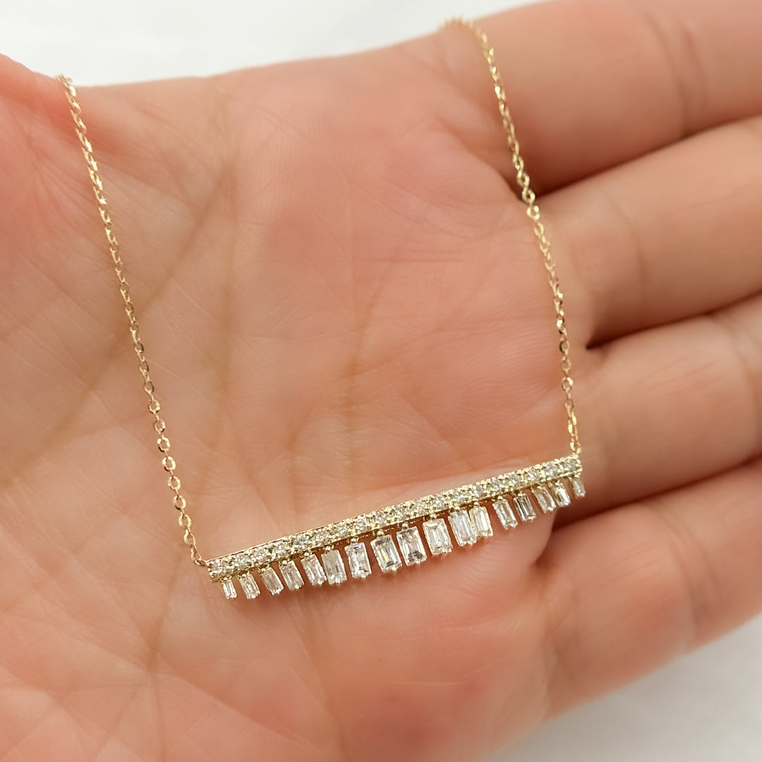 14k Solid Gold Diamond Baguette Necklace. NT403318