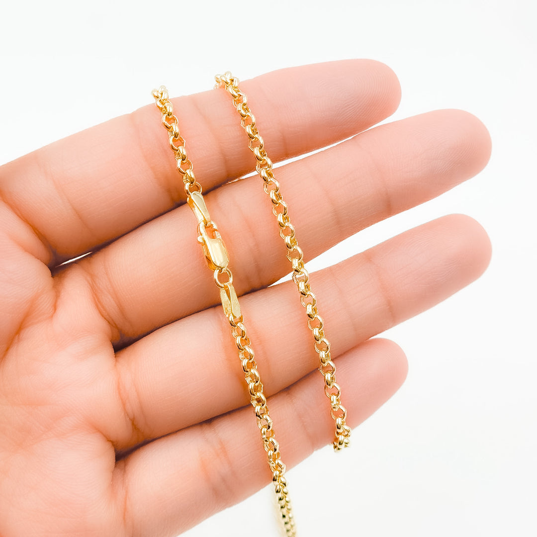 000HVR0344000. 14K Solid Yellow Gold Round Rolo Hollow Chain Necklace