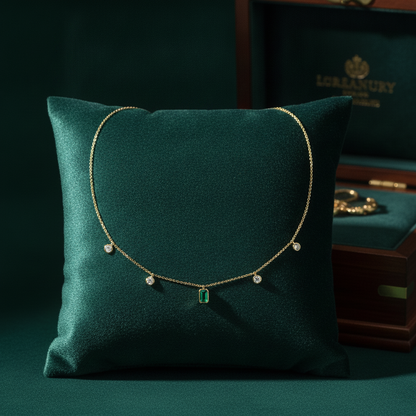NFL72715EM. 14K Solid Gold Diamond and Emerald Necklace