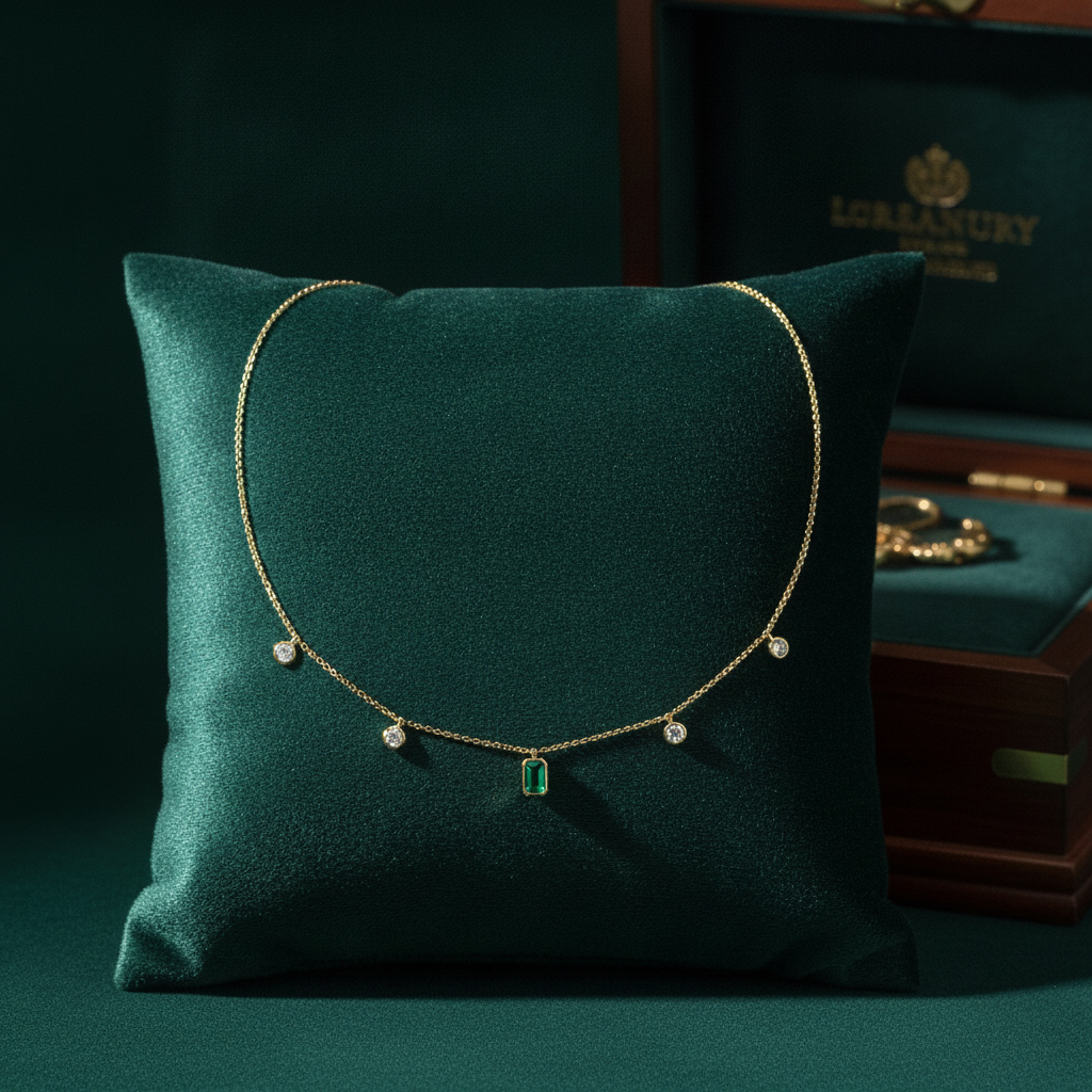 NFL72715EM. 14K Solid Gold Diamond and Emerald Necklace