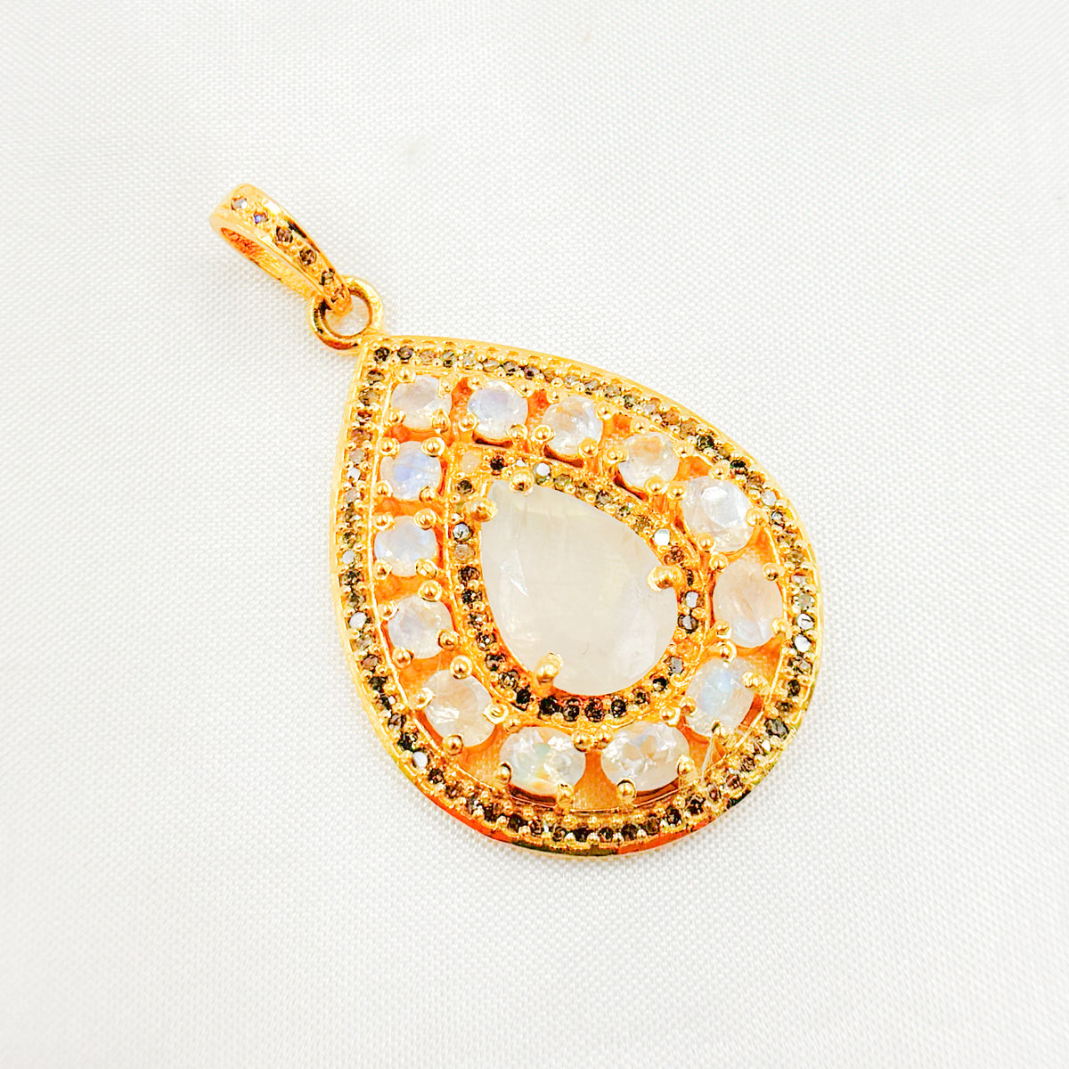 DSP068. Diamond Silver Gemstone Drop Pendant